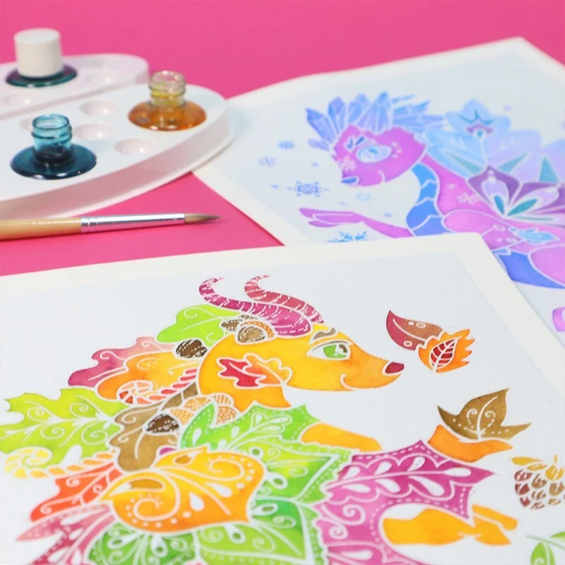 4 Seasonal Dragons Aquarellum Junior Painting - Image 3