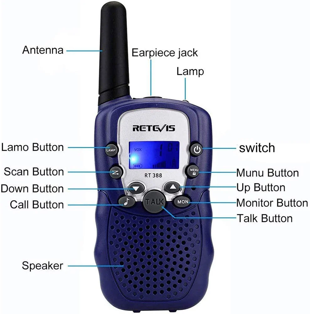 Retevis RT388 2 pcs Kids Walkie Talkies with Flashlight - Yellow - Image 3